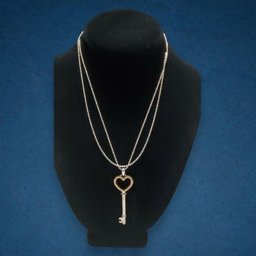 Vintage Premier Designs Necklace with Promise Keeper Key Pendant Silver Gold